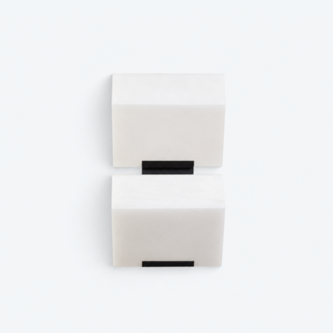 Double Sloping Block Wall Lamp - Medium - DBA 113, International | European Use, White Alabaster With Brown Veins