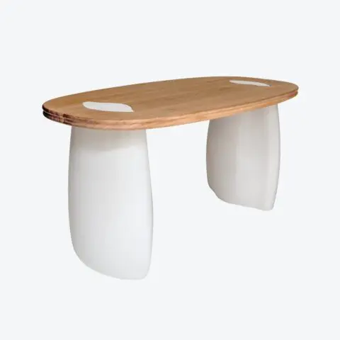 Ilya Desk - Large Gouged Oak, Dune Ceramic