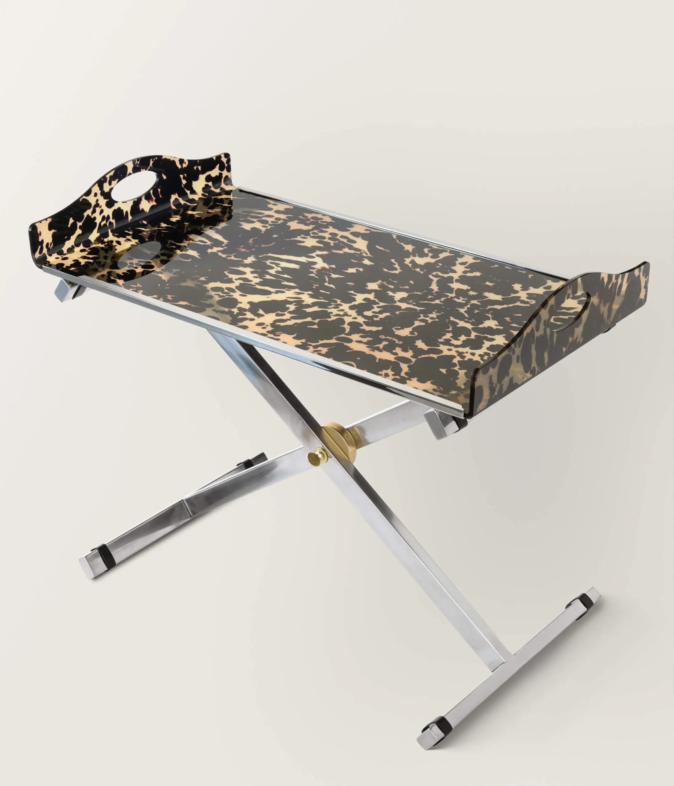 InvisibleCollection_DroulersArchitecture_FoldyButleryTray_Tortoiseshell_ChromePlatedBrass