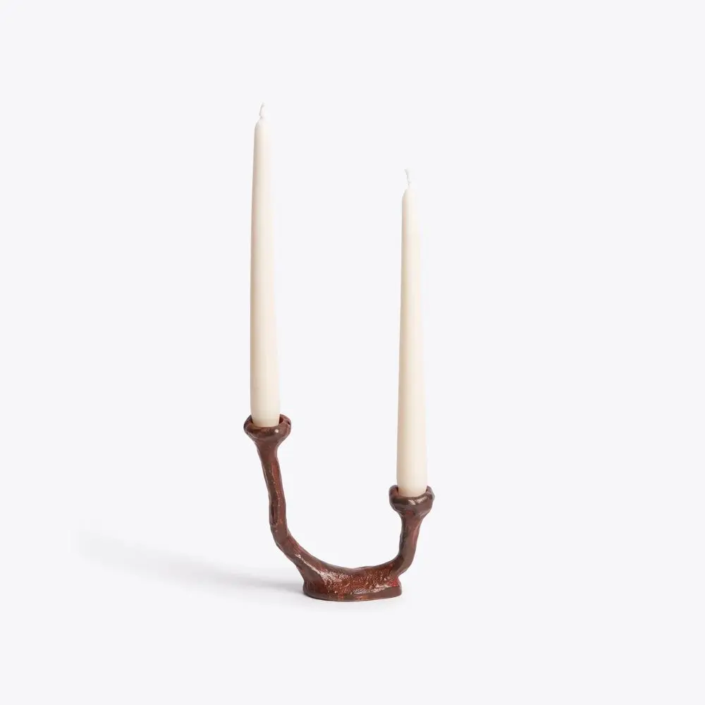 Alga Candle Holder Double Red Patina