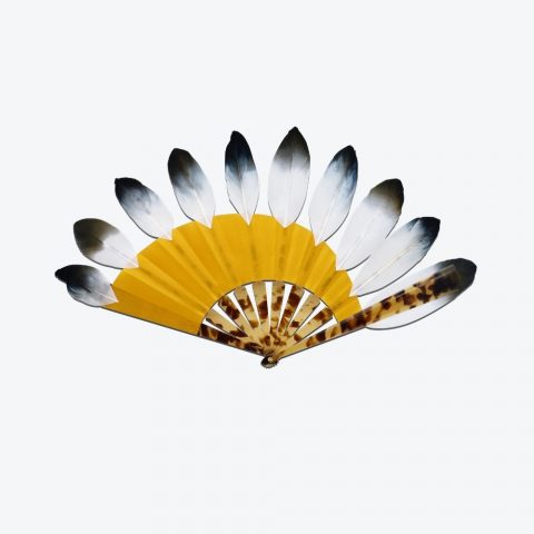 Gold Asymmetrical Graphic Feathers hand-fan