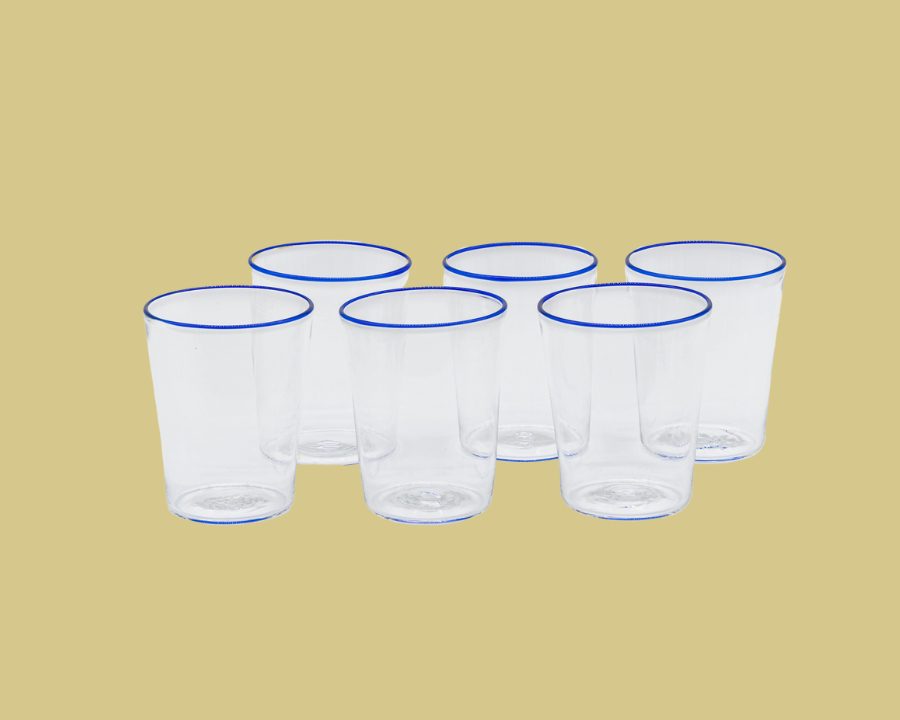 Set of 6 Crystal Glasses with Blue Rim Summer