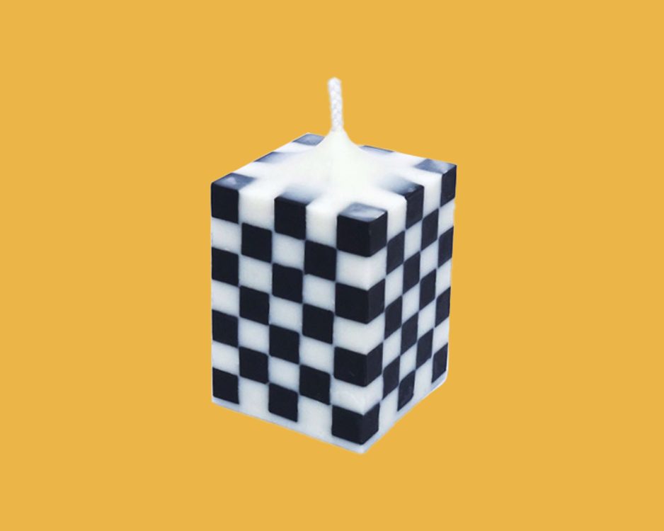 Checkerboard Pillar Candle Black