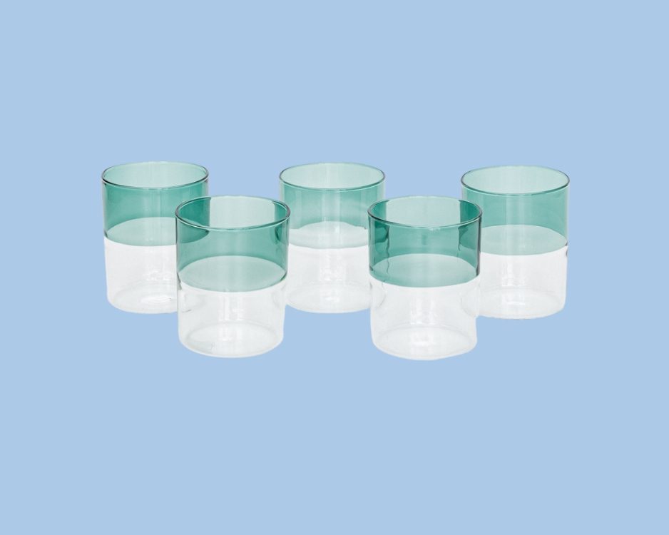 Set of 5 Green/Blue Lunéville Water Glasses