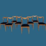 Lot de 8 chaises Bois de citronnier et velours bleu Guglielmo Ulrich