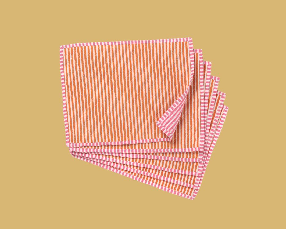Set of 6 Orange and Pink Striped Placemats