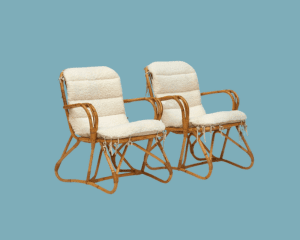 Bamboo & Rattan Garden Armchairs/Table Set, mid 1950