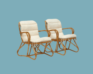 Ensemble Fauteuils et Table De Jardin Bambou et Rotin, milieu 1950