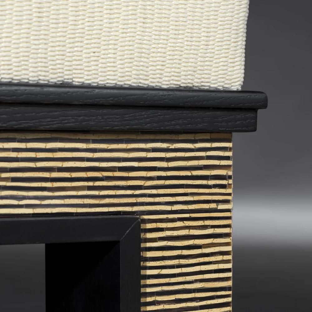 Ebony-stained solid oak with satin varnish